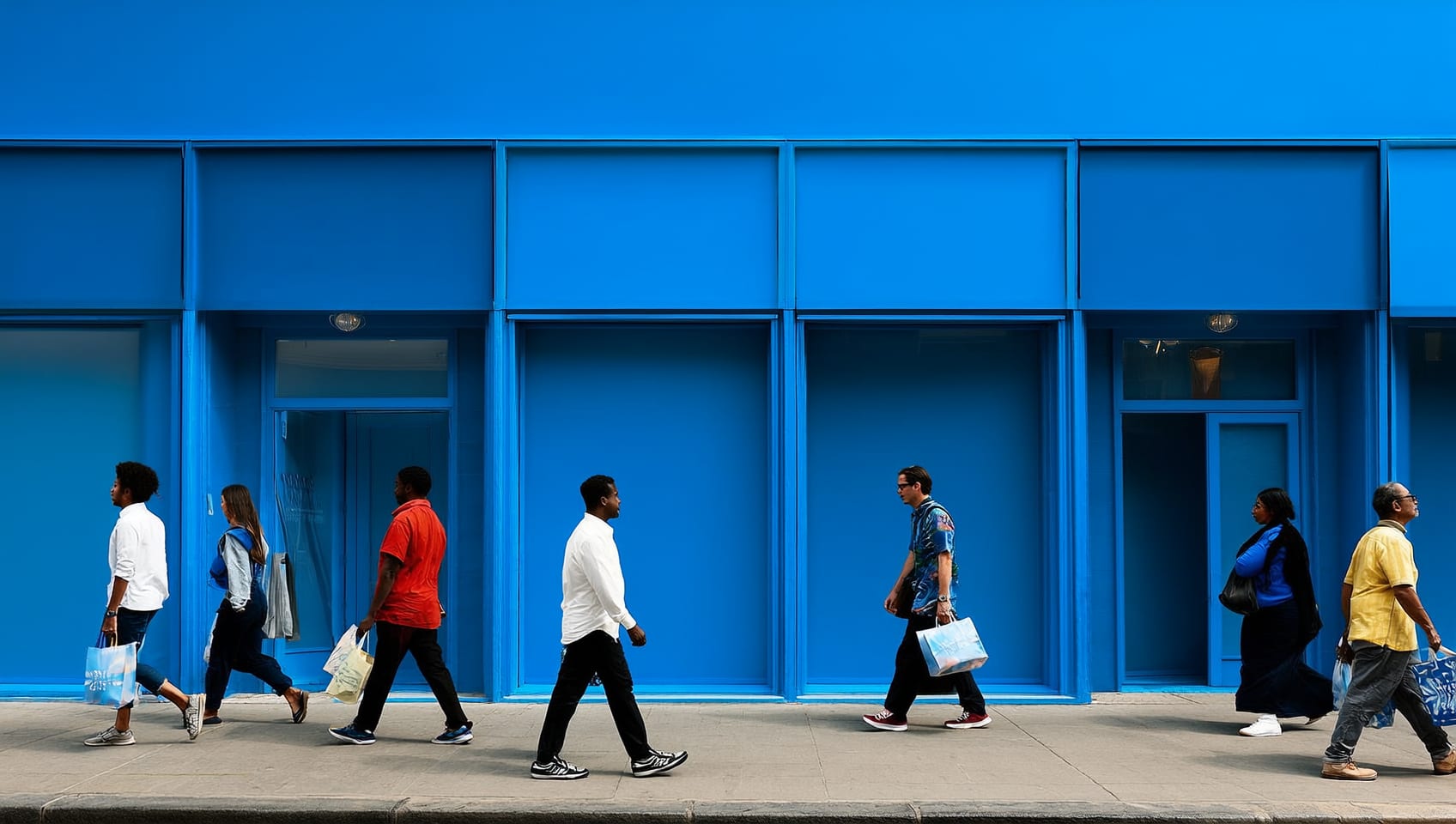 Shoppers walking past storefronts on a busy retail street