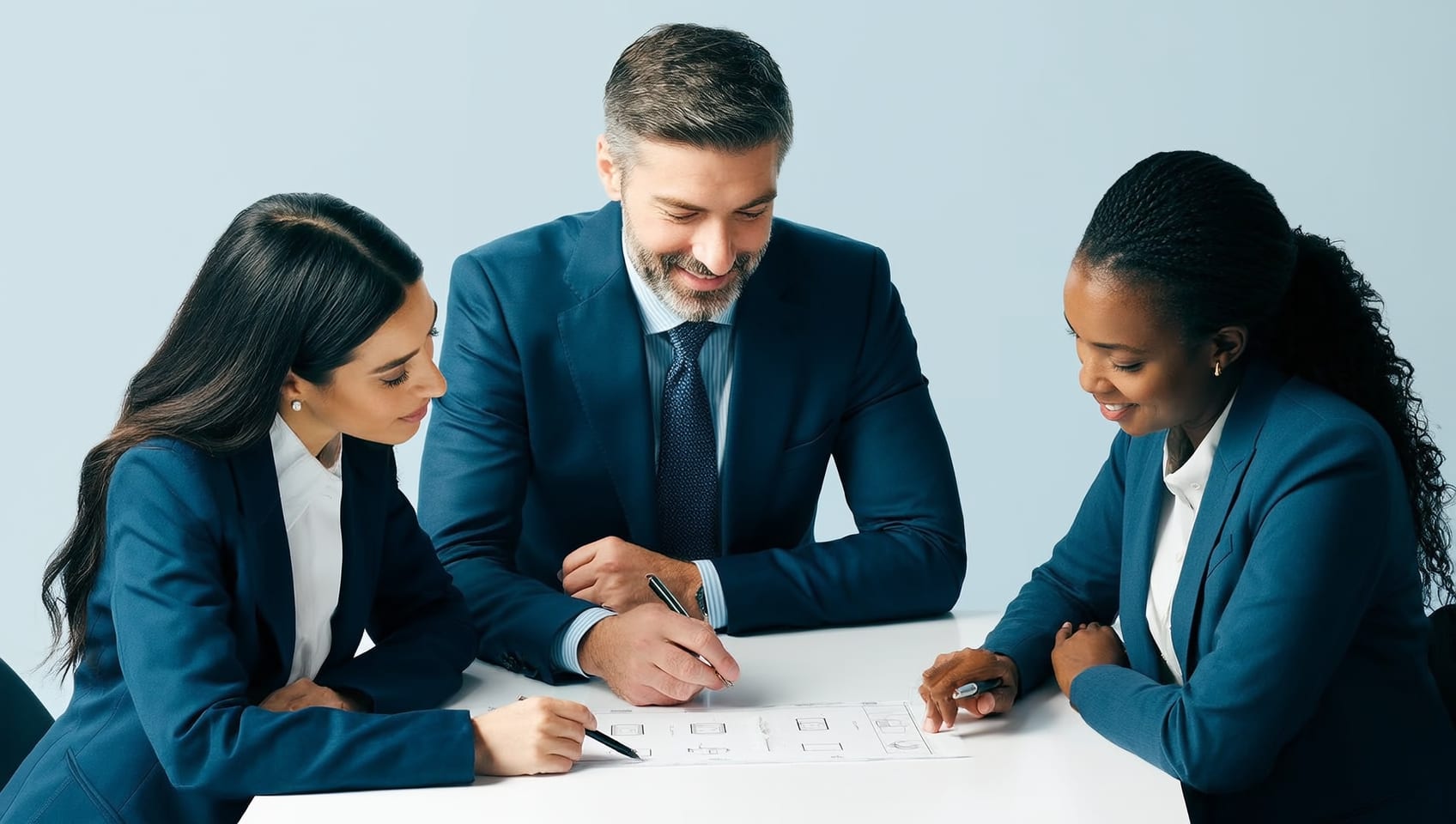Tenant advisor and business client reviewing floor plans together